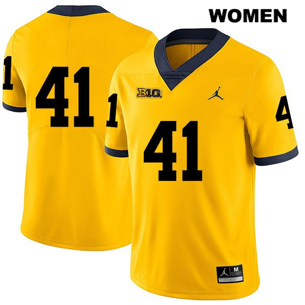 Women's NCAA Michigan Wolverines John Baty #41 No Name Yellow Jordan Brand Authentic Stitched Legend Football College Jersey WC25Z85MH